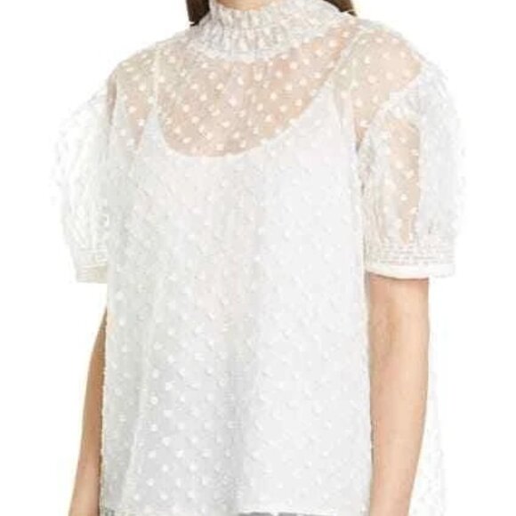 Birgitte Herskind Grace Swiss Dot Blouse White Size 36 - Picture 1 of 8